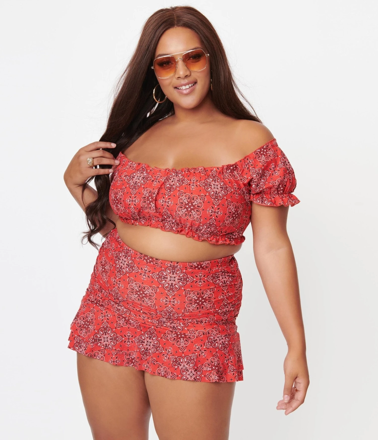 Unique Vintage Plus Size Red Bandana Print Alice Swim Skirt 1 Unique Vintage Plus Size Red Bandana Print Alice Swim Skirt