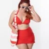 Unique Vintage Plus Size Red Drawstring Ruffle Skirt