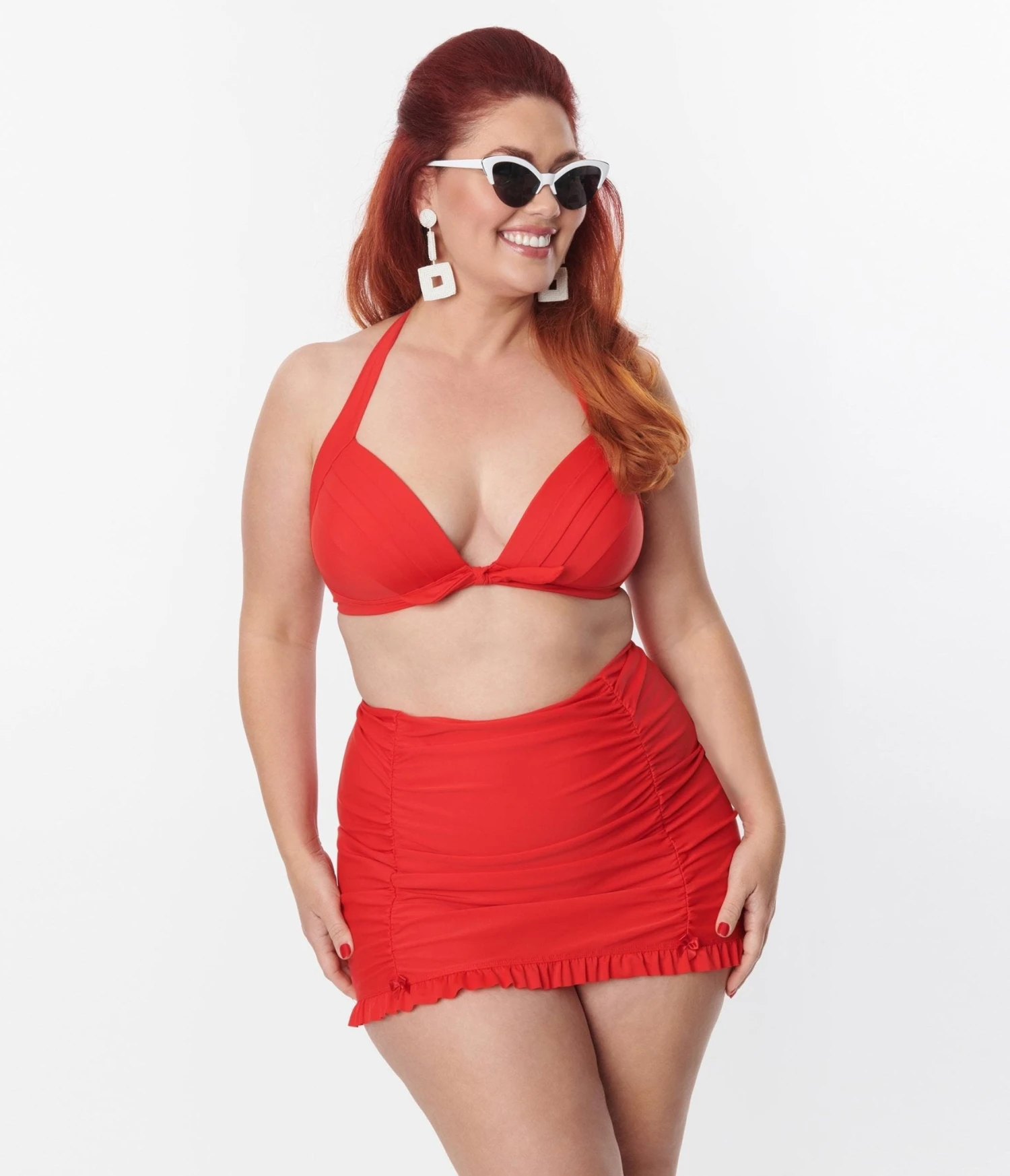 Unique Vintage Plus Size Red Drawstring Ruffle Skirt 5 Unique Vintage Plus Size Red Drawstring Ruffle Skirt - Image 5