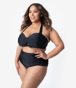 Unique Vintage Plus Size Solid Black Georgiana High Waist Swim Bottoms -New Dress Store unique vintage plus size solid black georgiana high waist swim bottoms 492518