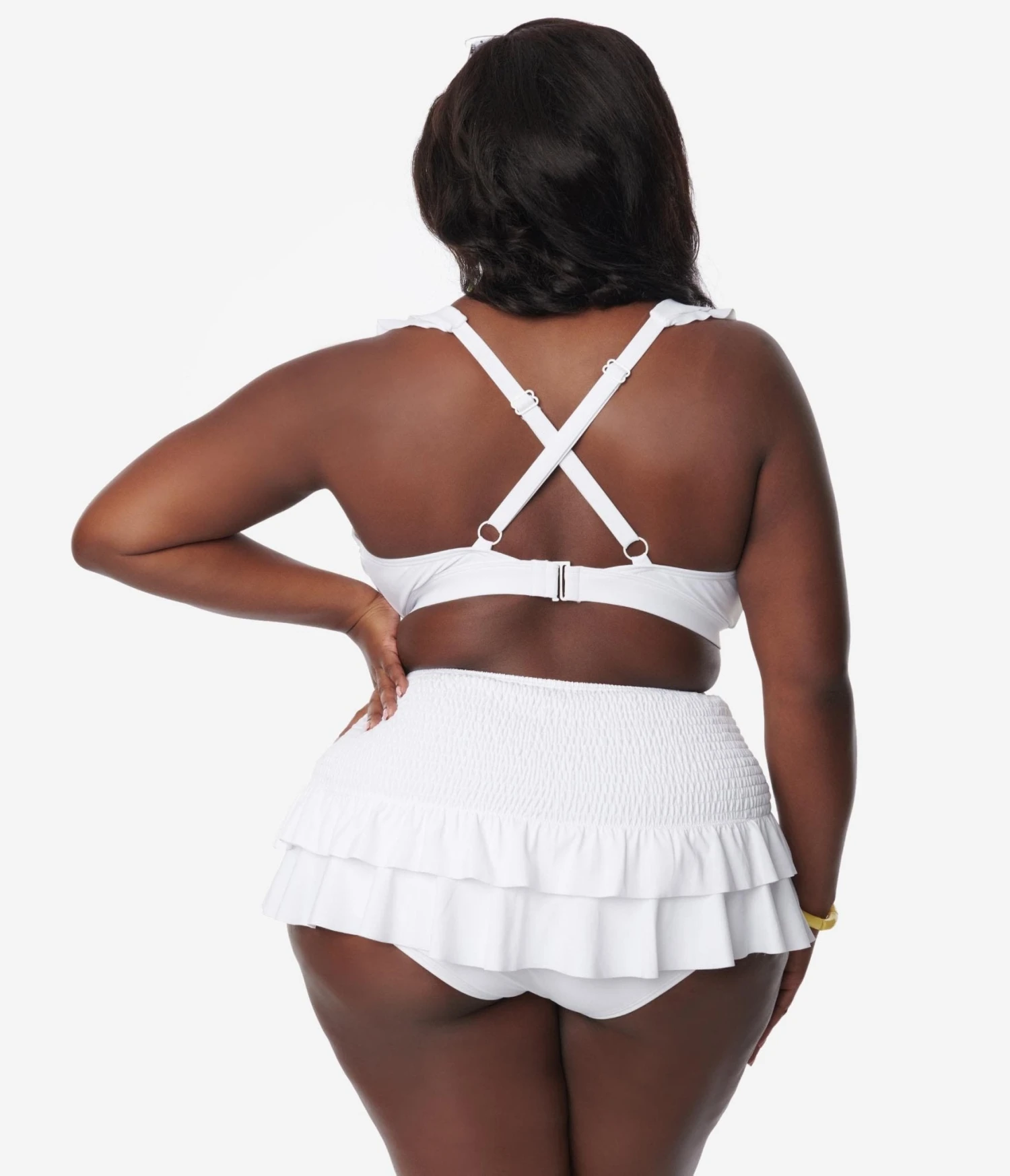 Unique Vintage Plus Size White Shirred Skirt Swim Bottom 3 Unique Vintage Plus Size White Shirred Skirt Swim Bottom - Image 3