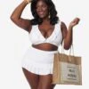 Unique Vintage Plus Size White Shirred Skirt Swim Bottom