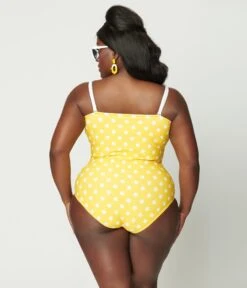 Unique Vintage Plus Size Yellow Polka Dot Barbara One Piece Swimsuit -New Dress Store unique vintage plus size yellow polka dot barbara one piece swimsuit 708227