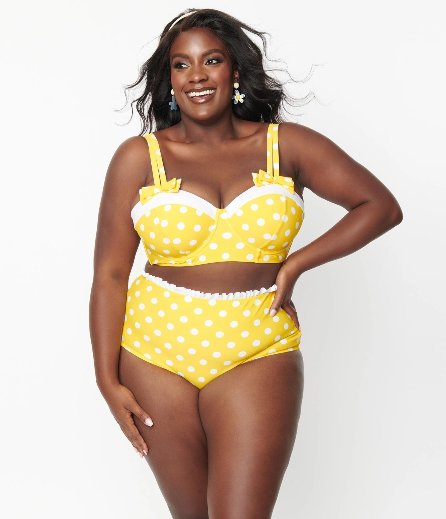 Unique Vintage Plus Size Yellow & White Polka Dot Cape May Swim Bottoms 4 Unique Vintage Plus Size Yellow & White Polka Dot Cape May Swim Bottoms - Image 4