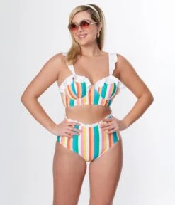 Unique Vintage Rainbow Striped Cape May Swim Bottoms