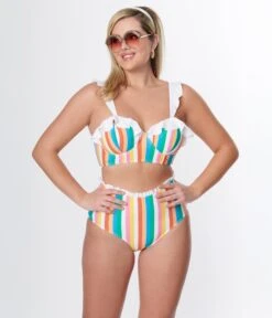 Unique Vintage Rainbow Striped Southampton Swim Top -New Dress Store unique vintage rainbow striped southampton swim top 274266