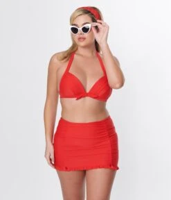 Unique Vintage Red Drawstring Ruffle Skirt -New Dress Store unique vintage red drawstring ruffle skirt 302791