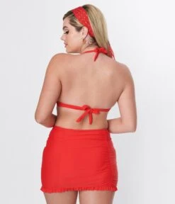 Unique Vintage Red Drawstring Ruffle Skirt -New Dress Store unique vintage red drawstring ruffle skirt 351683