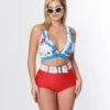 Unique Vintage Red High Waist Belted Swim Bottom