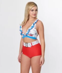 Unique Vintage Red High Waist Belted Swim Bottom 8 Unique Vintage Red High Waist Belted Swim Bottom -New Dress Store unique vintage red high waist belted swim bottom 421789