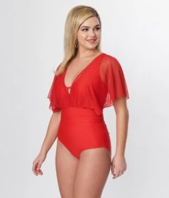 Unique Vintage Red Mesh Sleeved Torrey Swimsuit -New Dress Store unique vintage red mesh sleeved torrey swimsuit 838951