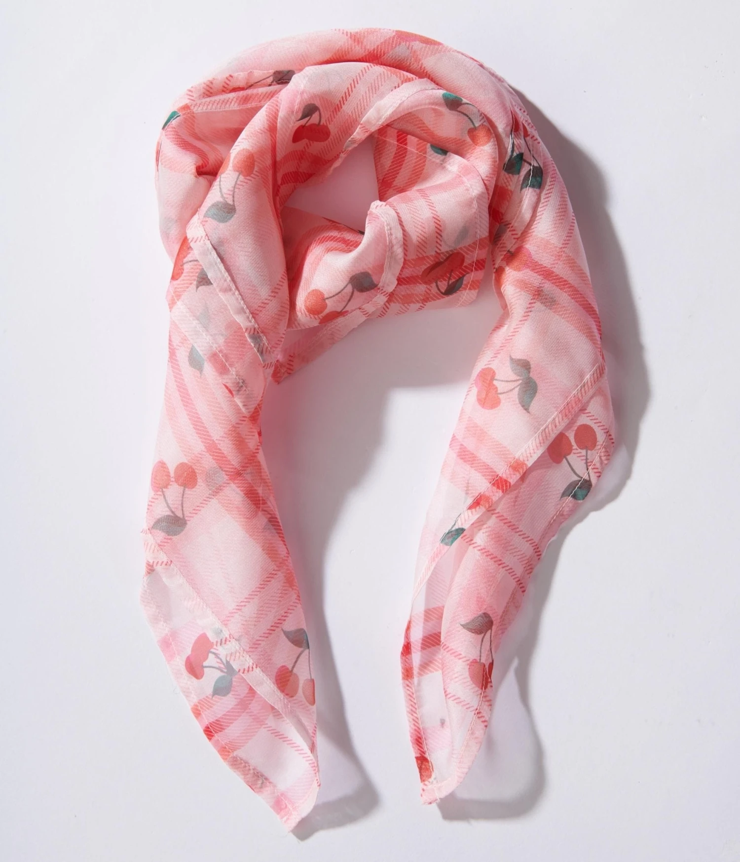 Unique Vintage Red Plaid & Cherry Hair Scarf 3 Unique Vintage Red Plaid & Cherry Hair Scarf - Image 3