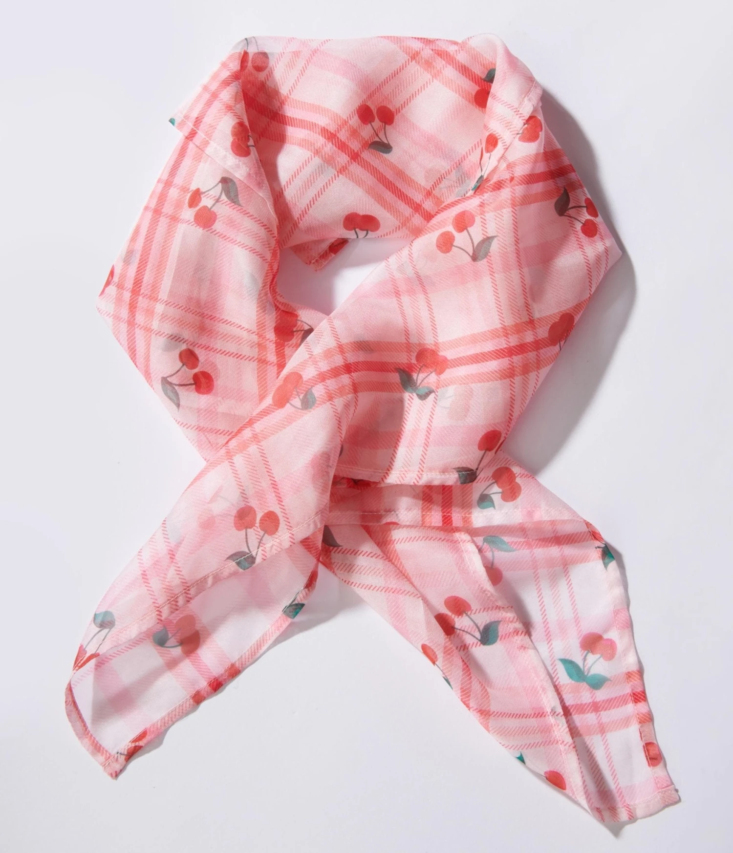 Unique Vintage Red Plaid & Cherry Hair Scarf 1 Unique Vintage Red Plaid & Cherry Hair Scarf
