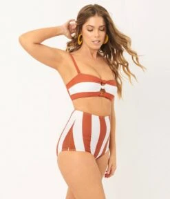 Unique Vintage Rust & White Stripe Louise Swim Bottom -New Dress Store unique vintage rust white stripe louise swim bottom 325520