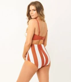Unique Vintage Rust & White Stripe Louise Swim Bottom -New Dress Store unique vintage rust white stripe louise swim bottom 856712