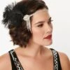 Unique Vintage Silver Rhinestone & Black Feather Flapper Headband