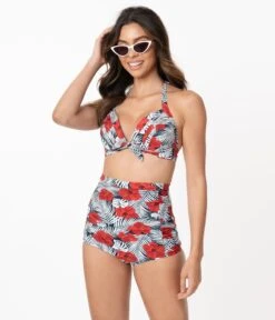 Unique Vintage Tropical Print & Red Hibiscus Monroe High Waist Swim Bottom 9 Unique Vintage Tropical Print & Red Hibiscus Monroe High Waist Swim Bottom -New Dress Store unique vintage tropical print red hibiscus monroe high waist swim bottom 566947