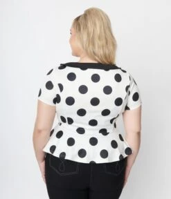 Unique Vintage White & Black Polka Dot Peplum Top 9 Unique Vintage White & Black Polka Dot Peplum Top -New Dress Store unique vintage white black polka dot peplum top 243186