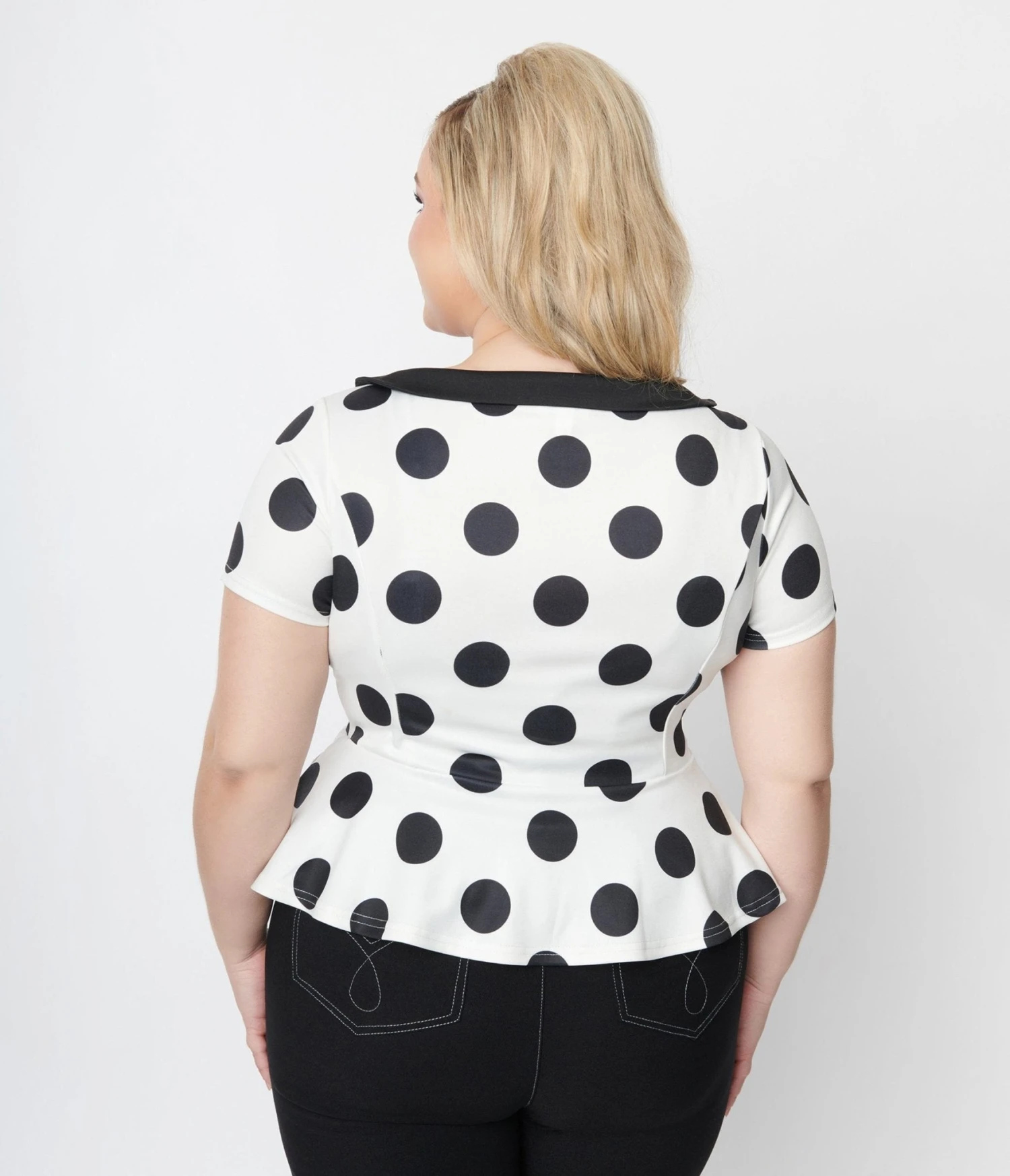Unique Vintage White & Black Polka Dot Peplum Top 4 Unique Vintage White & Black Polka Dot Peplum Top - Image 4