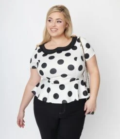 Unique Vintage White & Black Polka Dot Peplum Top 10 Unique Vintage White & Black Polka Dot Peplum Top -New Dress Store unique vintage white black polka dot peplum top 676781