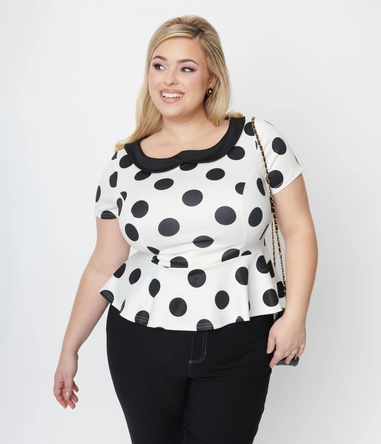 Unique Vintage White & Black Polka Dot Peplum Top 5 Unique Vintage White & Black Polka Dot Peplum Top - Image 5
