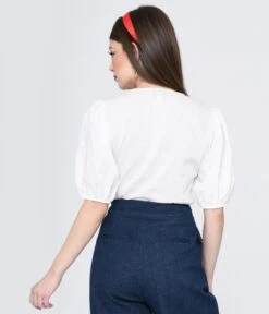 Unique Vintage White Heart Puff Sleeve Blouse -New Dress Store unique vintage white heart puff sleeve blouse 293023