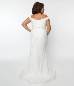 Vintage Inspired Plus Size White Floral Mermaid Wedding Dress -New Dress Store vintage inspired plus size white floral mermaid wedding dress 997305