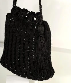 Vintage Style Black Beaded & Crochet Tassel Purse -New Dress Store vintage style black beaded crochet tassel purse 334967