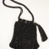 Vintage Style Black Beaded & Crochet Tassel Purse