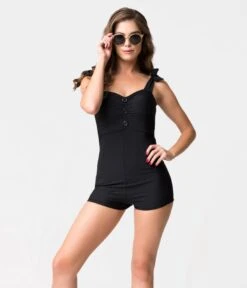Vintage Style Black Pin-Up Romper Swimsuit 9 Vintage Style Black Pin-Up Romper Swimsuit -New Dress Store vintage style black pin up romper swimsuit 944906