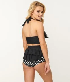 Vintage Style Black & White Polka Dot Swim Bottom -New Dress Store vintage style black white polka dot swim bottom 189786