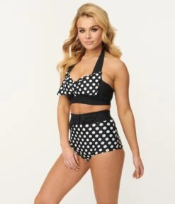 Vintage Style Black & White Polka Dot Swim Bottom -New Dress Store vintage style black white polka dot swim bottom 722568