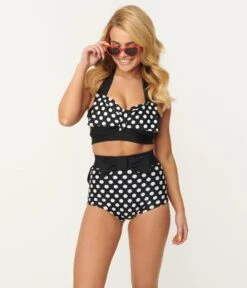 Vintage Style Black & White Polka Dot Swim Bottom -New Dress Store vintage style black white polka dot swim bottom 970705