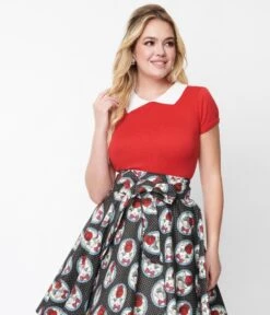 Vintage Style Red & White Collar Sweater Knit Top -New Dress Store vintage style red white collar sweater knit top 527462