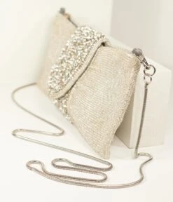 Vintage Style Silver Beaded & Rhinestone Clutch -New Dress Store vintage style silver beaded rhinestone clutch 349774
