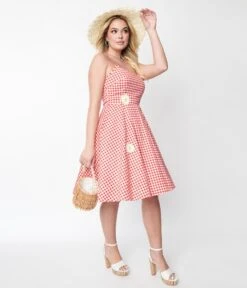 Voodoo Vixen 1950s Style Red & White Gingham Daisy Dolly Swing Dress -New Dress Store voodoo vixen 1950s style red white gingham daisy dolly swing dress 943928