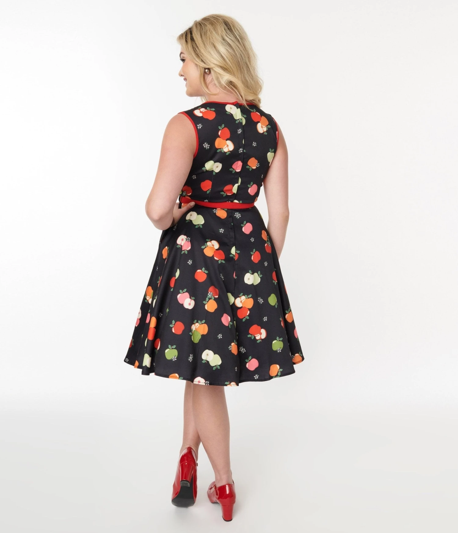 Voodoo Vixen Black & Apples Flare Dress 3 Voodoo Vixen Black & Apples Flare Dress - Image 3