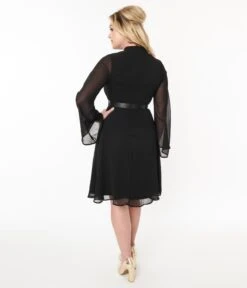 Voodoo Vixen Black Chiffon Belted Flare Dress -New Dress Store voodoo vixen black chiffon belted flare dress 162166