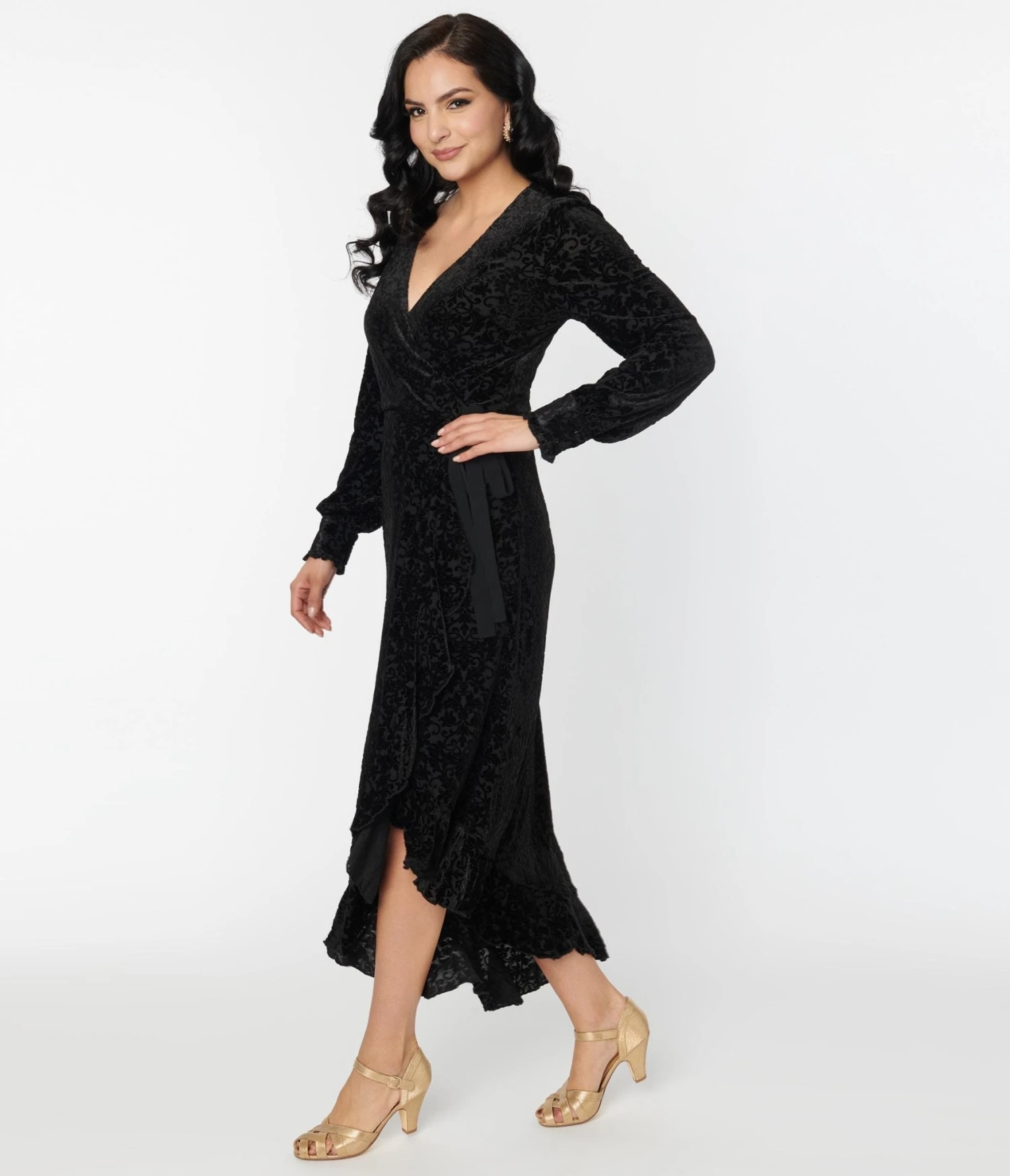 Voodoo Vixen Black Devore Gayle Wrap Dress 1 Voodoo Vixen Black Devore Gayle Wrap Dress