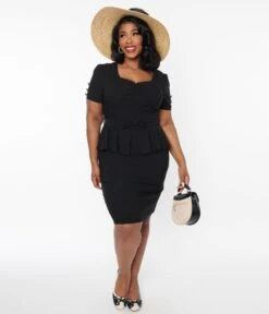 Voodoo Vixen Black Peplum Pencil Dress -New Dress Store voodoo vixen black peplum pencil dress 805907
