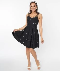 Voodoo Vixen Black & White Daisy Fit & Flare Dress -New Dress Store voodoo vixen black white daisy fit flare dress 206997