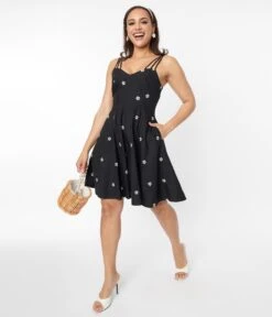 Voodoo Vixen Black & White Daisy Fit & Flare Dress -New Dress Store voodoo vixen black white daisy fit flare dress 696616
