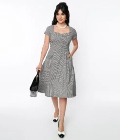 Voodoo Vixen Black & White Houndstooth Swing Dress -New Dress Store voodoo vixen black white houndstooth swing dress 620872