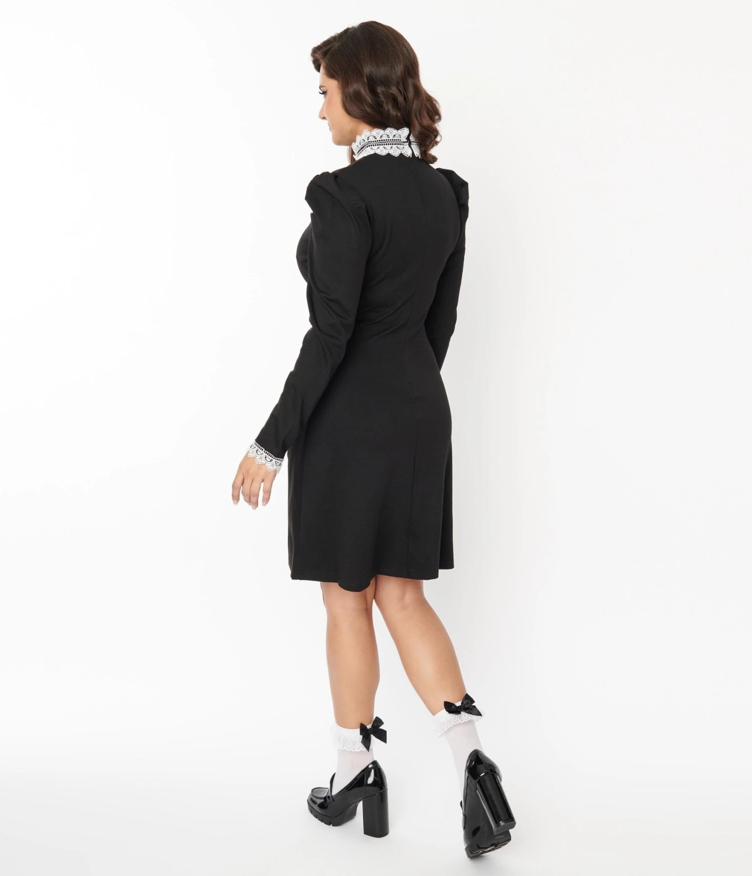 Voodoo Vixen Black & White Lace Collar Shift Dress 3 Voodoo Vixen Black & White Lace Collar Shift Dress - Image 3