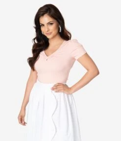 Voodoo Vixen Blush Pink Gathered Bow Short Sleeve Savannah Top 7 Voodoo Vixen Blush Pink Gathered Bow Short Sleeve Savannah Top -New Dress Store voodoo vixen blush pink gathered bow short sleeve savannah top 171899