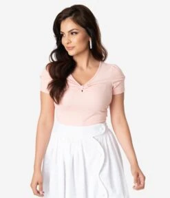 Voodoo Vixen Blush Pink Gathered Bow Short Sleeve Savannah Top 8 Voodoo Vixen Blush Pink Gathered Bow Short Sleeve Savannah Top -New Dress Store voodoo vixen blush pink gathered bow short sleeve savannah top 989917