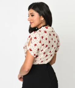 Voodoo Vixen Cream & Heart Polka Dot Button Up Blouse -New Dress Store voodoo vixen cream heart polka dot button up blouse 804549
