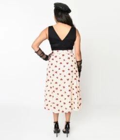 Voodoo Vixen Cream & Heart Polka Dot Midi Skirt -New Dress Store voodoo vixen cream heart polka dot midi skirt 523648