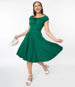 Voodoo Vixen Emerald Green Puff Sleeve Swing Dress