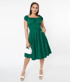 Voodoo Vixen Emerald Green Puff Sleeve Swing Dress -New Dress Store voodoo vixen emerald green puff sleeve swing dress 613311